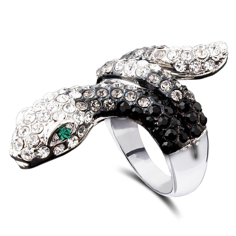 Bague Serpent Métal Argenté Et Strass - Taille 51 - Occasion Très Bon état