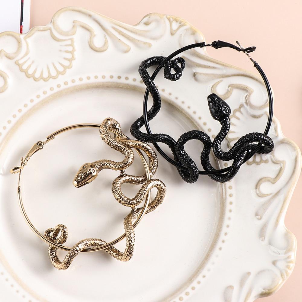 Boucles D'oreilles Anneaux Serpent Vintage – Couleur Argent, Grands Modèles, Occasion Impeccable