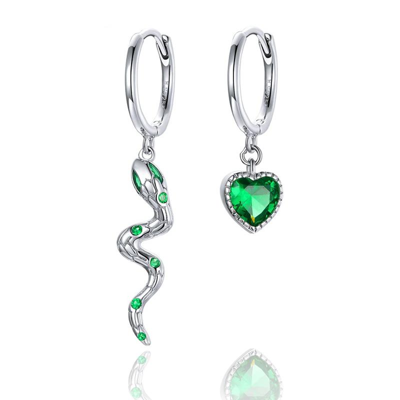 Boucles D’Oreilles Serpent Turquoise Argent Massif Ciselé - Boucles Anciennes - Occasion