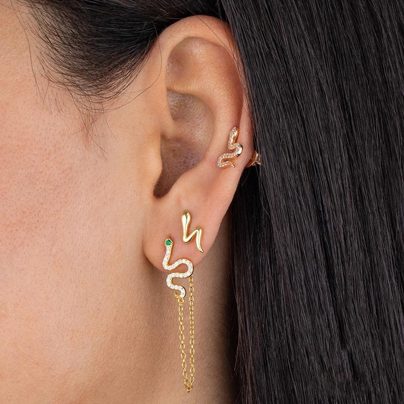 Boucle d'Oreille Serpent Pendentif Enchain | Esprit Serpent