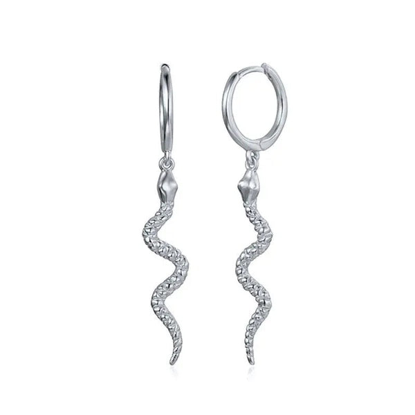 Boucles d'Oreilles Serpent <br> Chaîne Ophidienne (Argent)