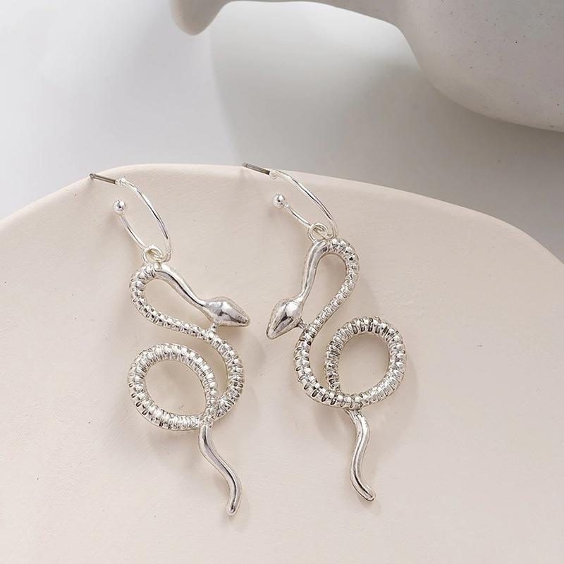 Boucles D'oreilles Serpent Cobra Argentées (28x17 Mm) - Neuves Sans Boîte