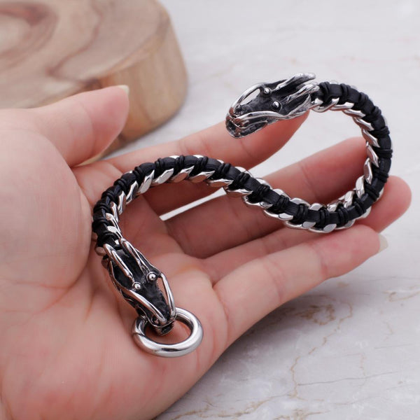 Bracelet Serpent <br> Double Dragons (Acier)