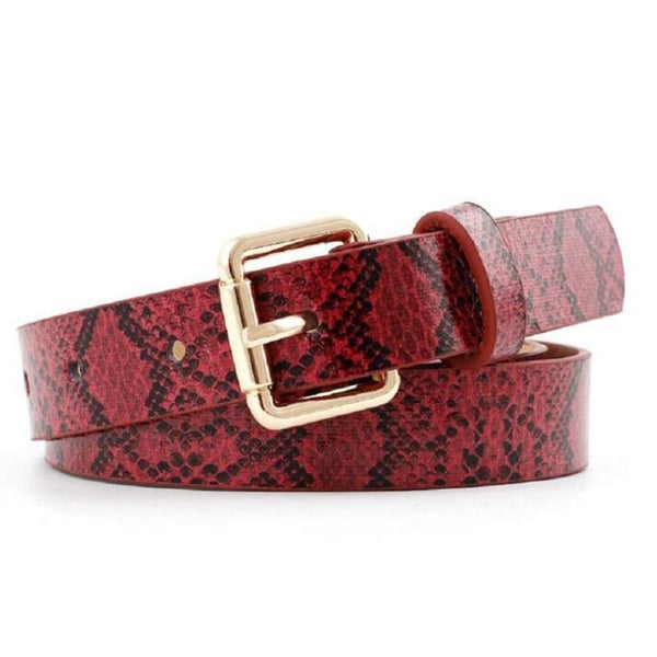 Ceinture En Cuir Marc Cain - Imprimé Serpent Rouge - Taille 90/N3 - Occasion Très Bon État