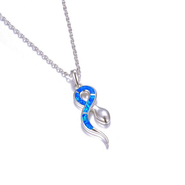 Collier Serpent <br> Opale Bleue (Argent)