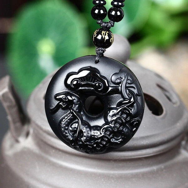 collier serpent obsidienne noire
