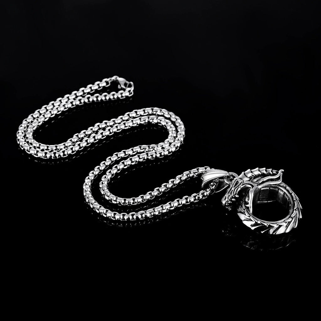 Vente Pendentif homme dragon de l'infini Ouroboros en acier